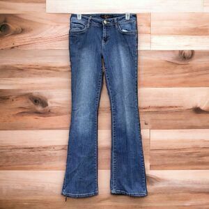 Y2K Southpole Jeans Women's Size 5 28x31 Blue Flare Low Rise Faded Embroidered